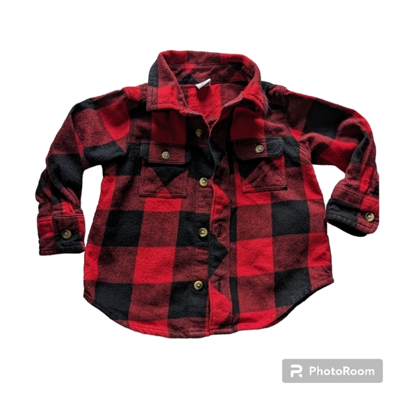 Old Navy Long Sleeve Plaid Shirt. 12-18 months. Red and Black. - Picture 4 of 7